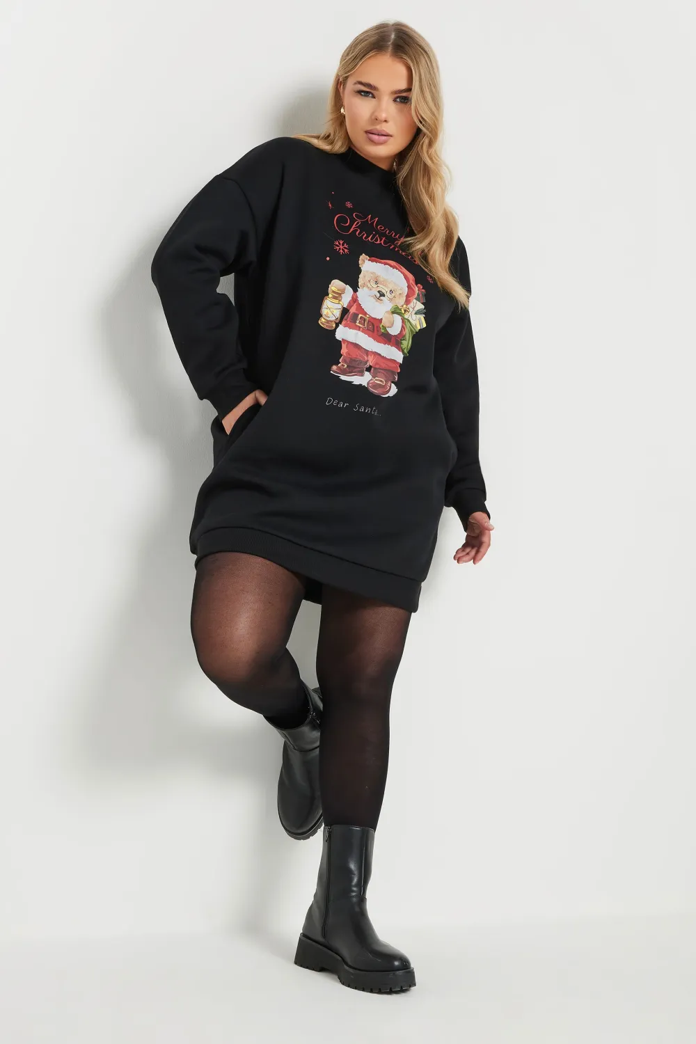 YOURS Curve Black 'Merry Christmas' Heart Embellished Sweatshirt Dress