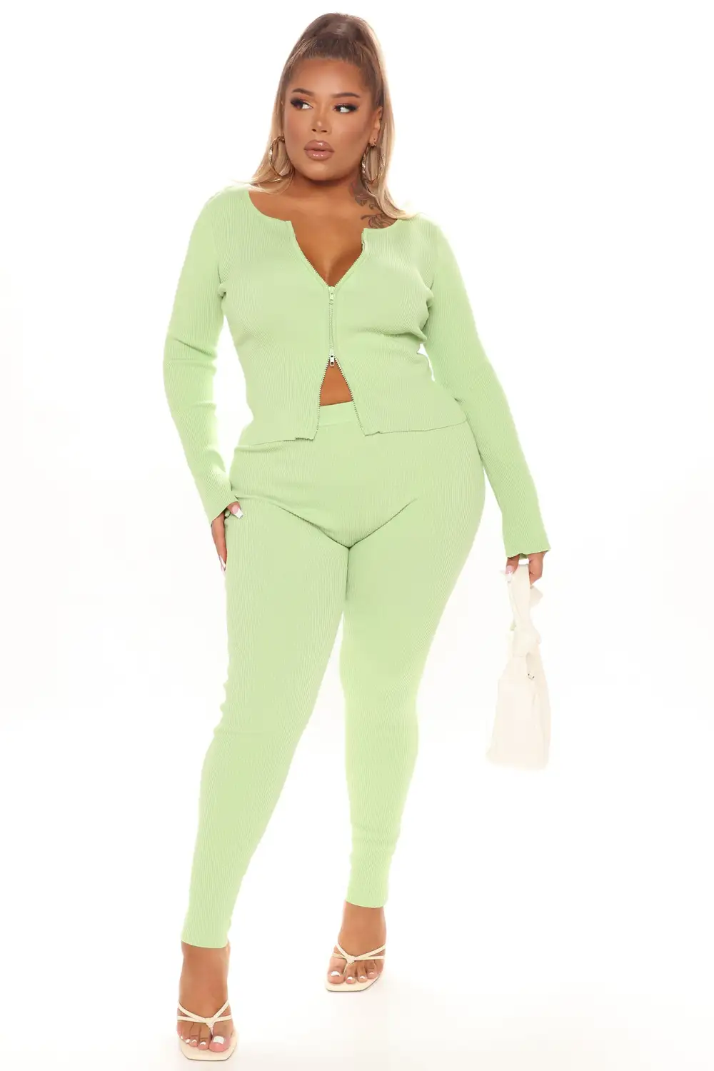 Wrong Way Sweater Pant Set - Green