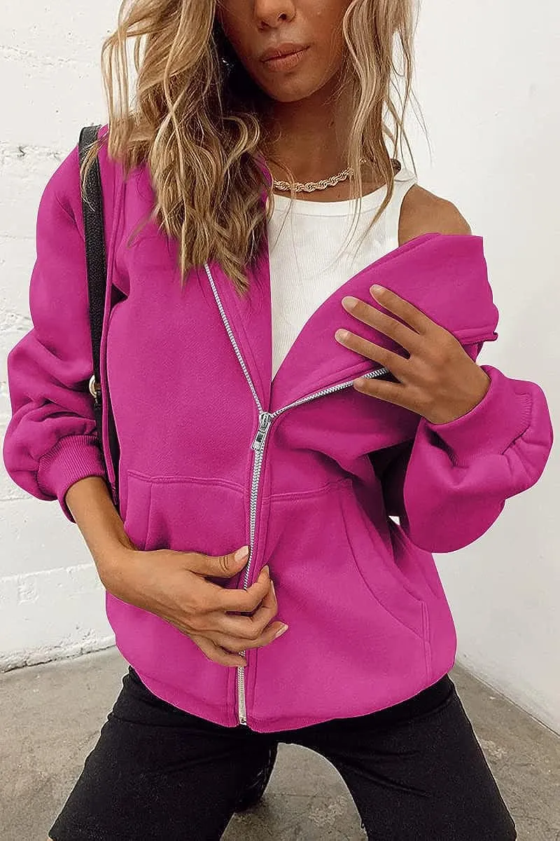 Women's Cute Hoodies Teen Girl Fall Jacket Oversized Sweatshirts Casual Drawstring Zip Up Y2K Hoodie with Pocket