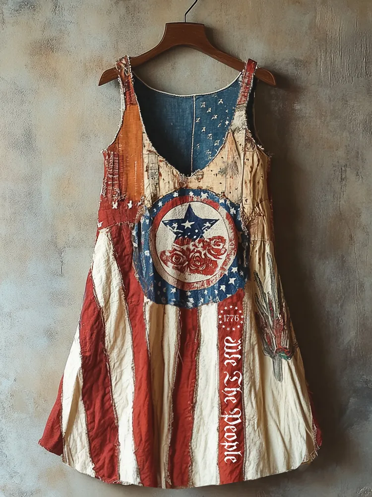 1776 We The People Star And Rose Art Print Dress