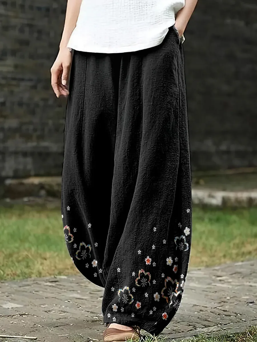 Women's Cherry Blossoms Loose Casual Pants