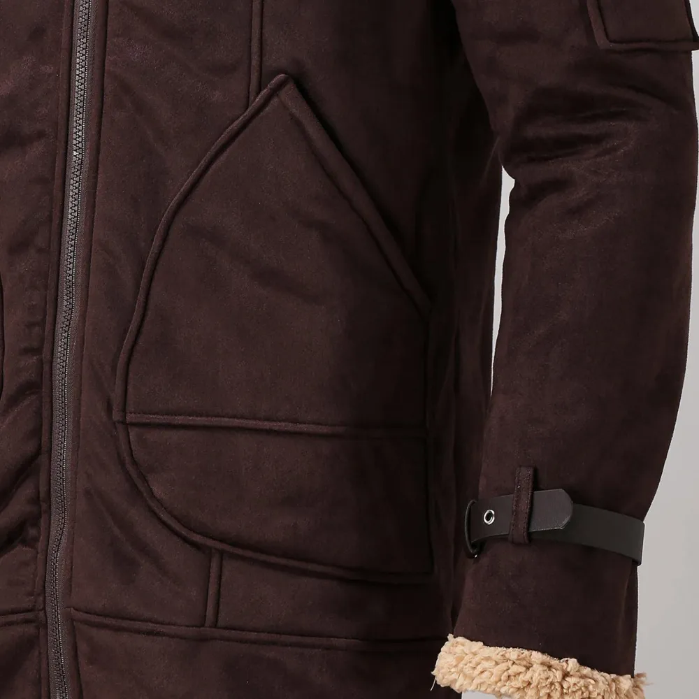Mens Sherpa Faux Zip Up Heavyweight Plus Size Trench Coat Spread Collared Jacket
