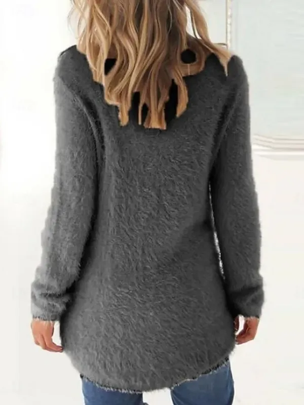 Women's Pullover Sweater Jumper Stylish Casual Soft Solid Color Fuzzy Crew Neck Oversized Long Sleeve Long Tops Knit Outdoor Daily Going out Lake blue ArmyGreen Fall Winter