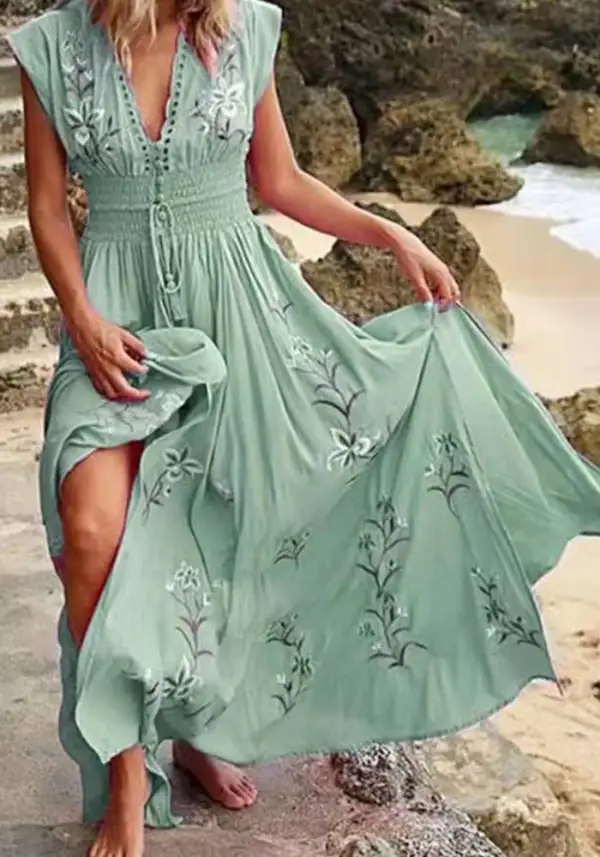 Give Me Grace Floral V-Neckline Cap Sleeve X-line Dress