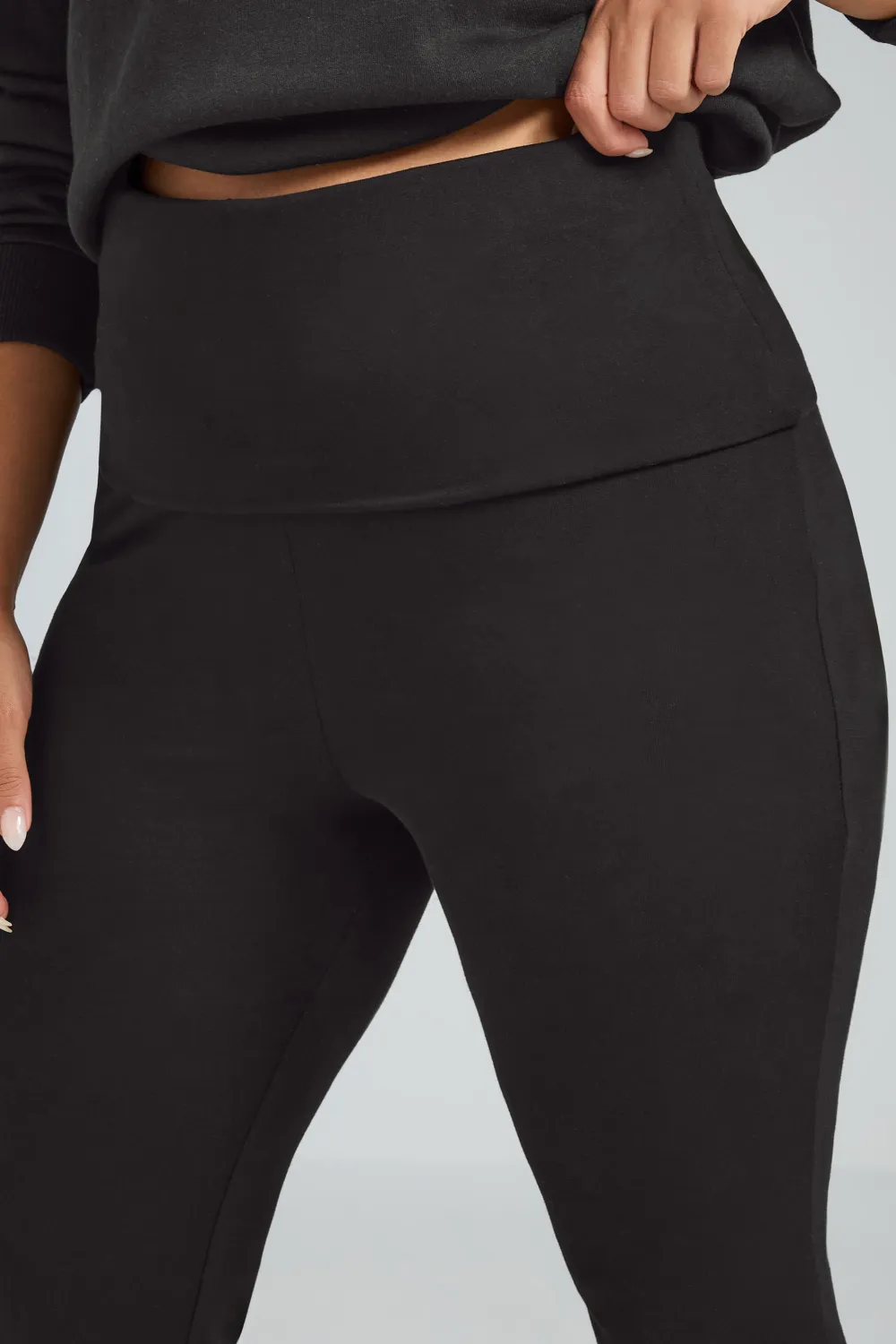 LIMITED COLLECTION Curve Black Fold Over Kick Flare Leggings