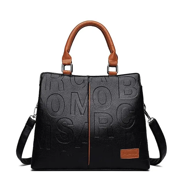 Women's Handbag Shoulder Bag PU Leather Outdoor Daily Large Capacity Waterproof Durable Letter Black / Red Black & Yellow