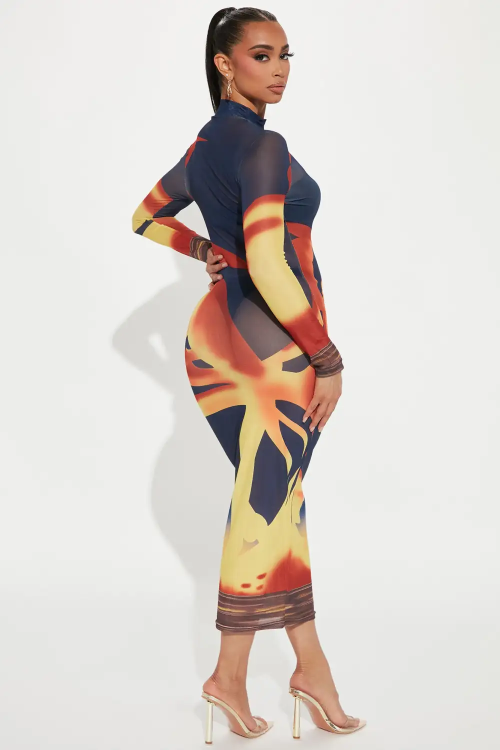 Calling The Shots Midi Dress - Mustard/combo