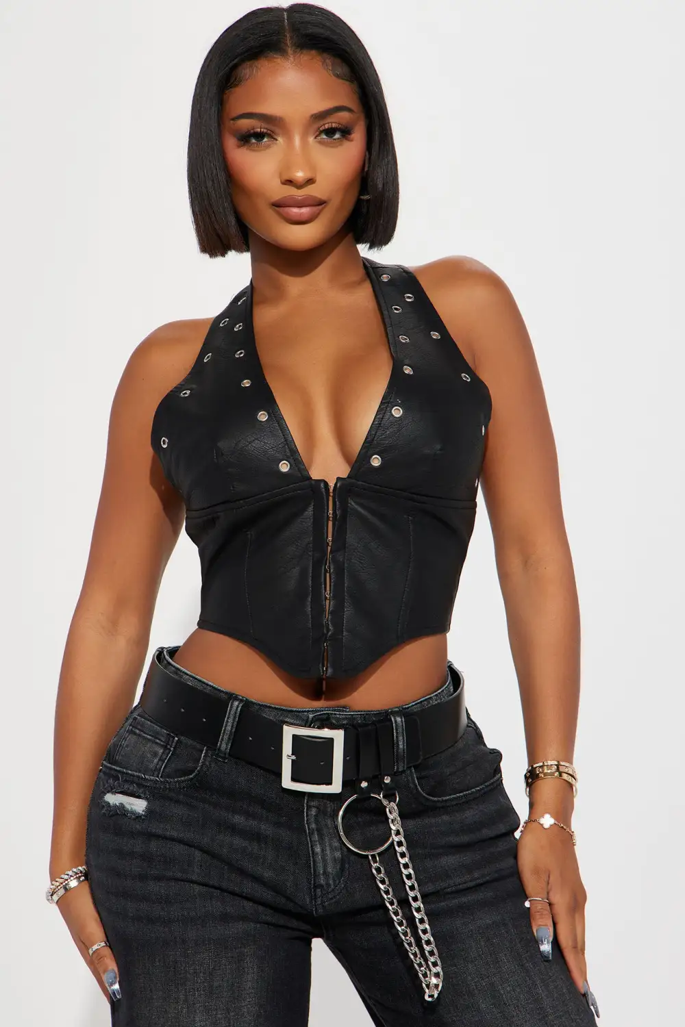 Kairo Faux Leather Corset Top - Black