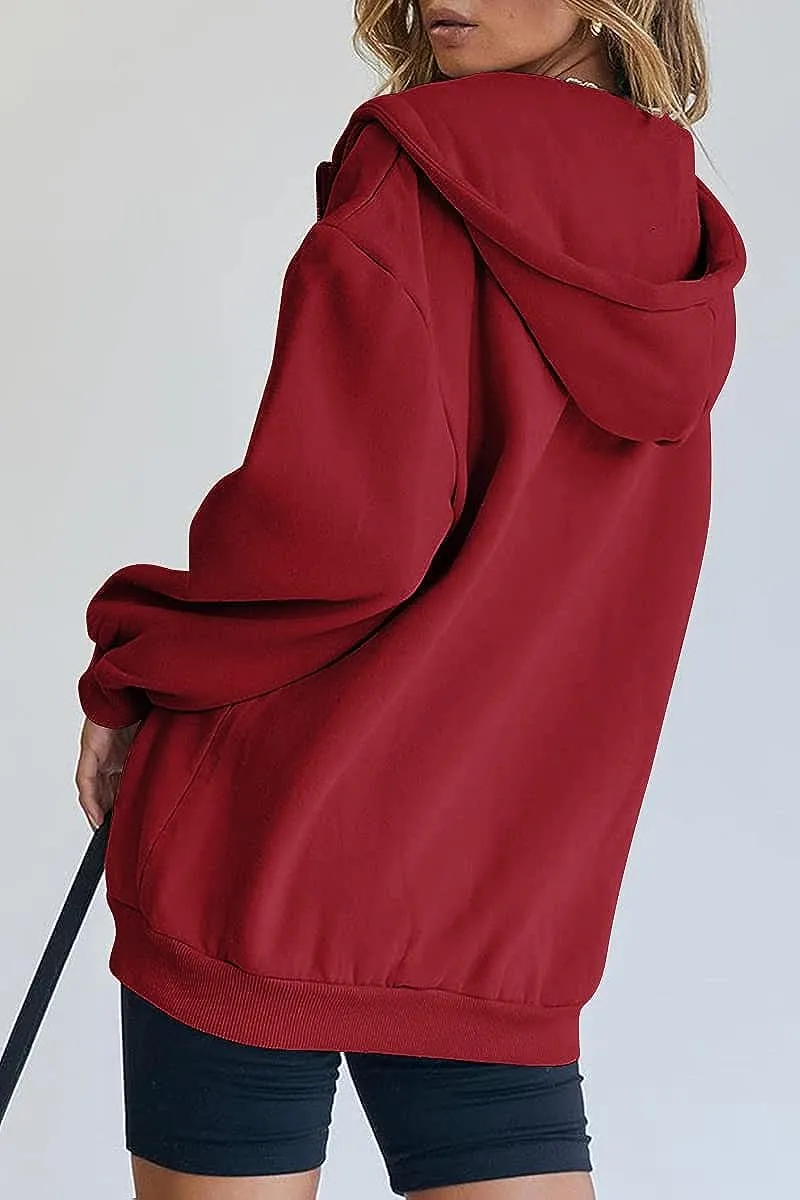 Women's Cute Hoodies Teen Girl Fall Jacket Oversized Sweatshirts Casual Drawstring Zip Up Y2K Hoodie with Pocket