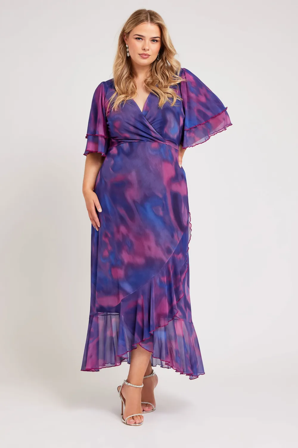 YOURS LONDON Curve Purple Abstract Print Midi Wrap Dress