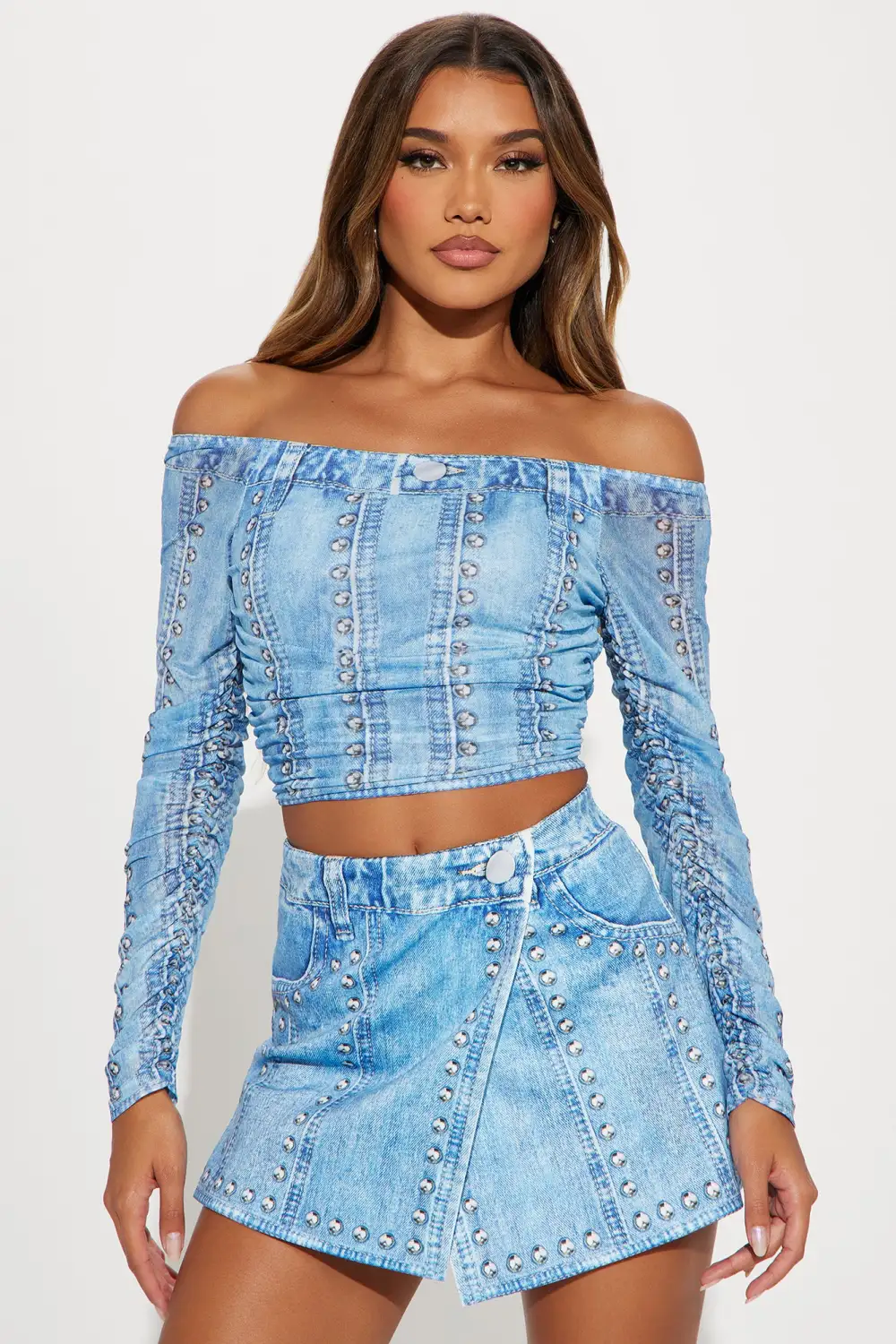 Unbothered Denim Print Skort Set - Blue
