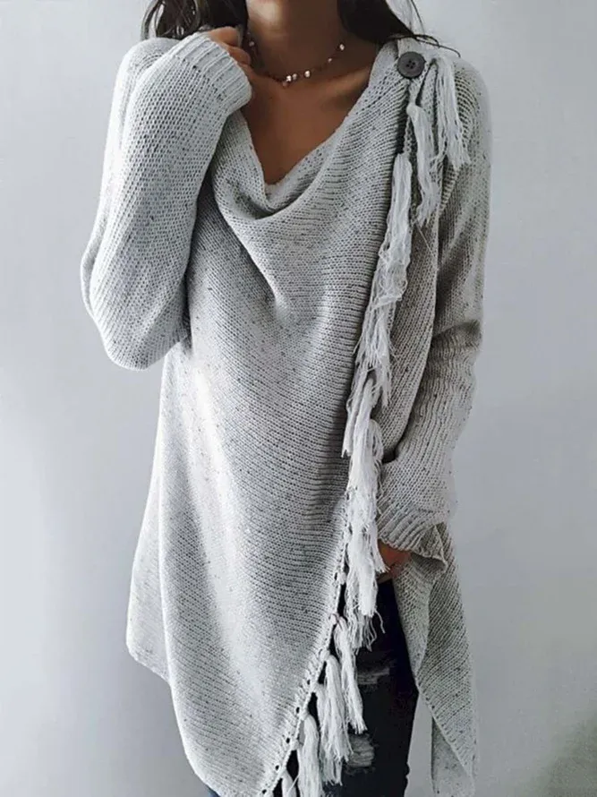 Long Sleeve Cowl Neck Plain Cotton Tops