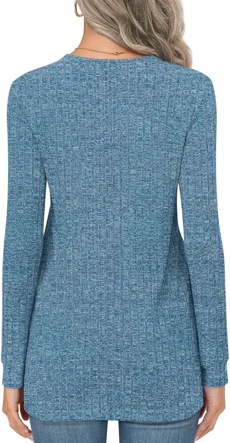 HOTGIFT Womens 2024 Fall Winter Tunic Tops Long Sleeve Casual T-Shirts Soft Comfy Stripe Blouse Lightweight