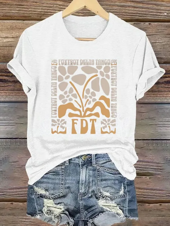 Women'S T-Shirt Women'S FDT Printed T-Shirt Pure Cotton Round Neck With Art Pattern Printing