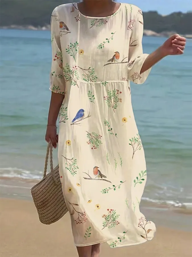 Women's Minimalist Printed Round Neck Dress