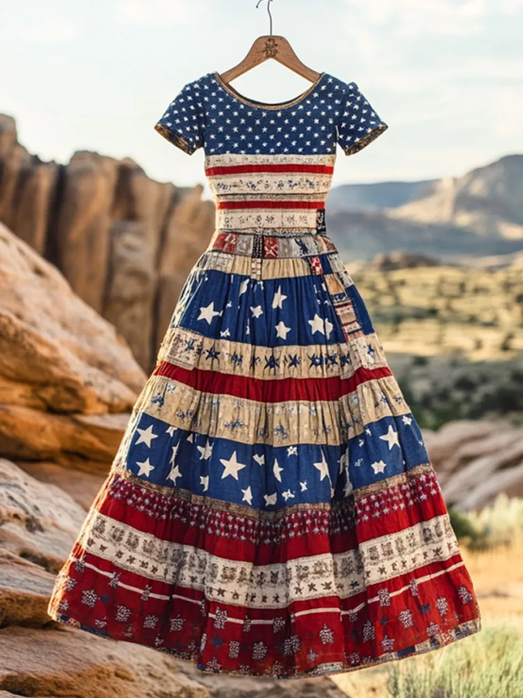 Women's Vintage Casual Independence Day Print Dress
