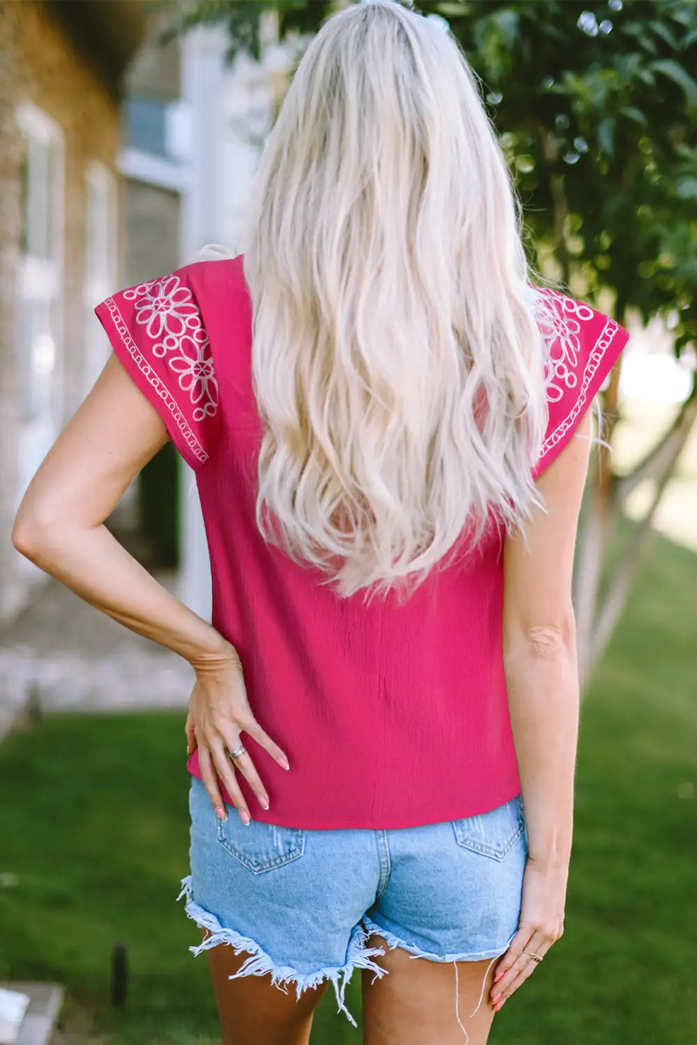 Floral Embroidered Pleated Blouse