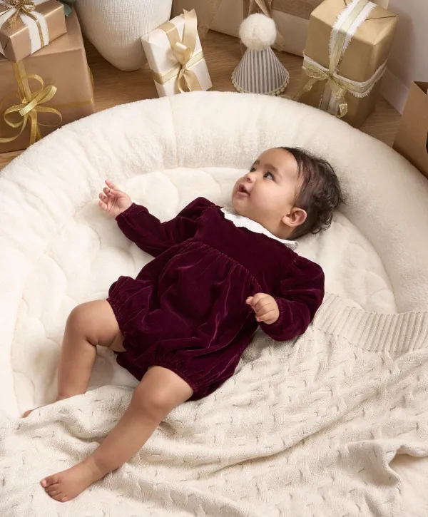 Velour Collar Romper - Berry