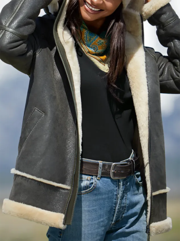 Casual Faux Leather Hooded Jacket