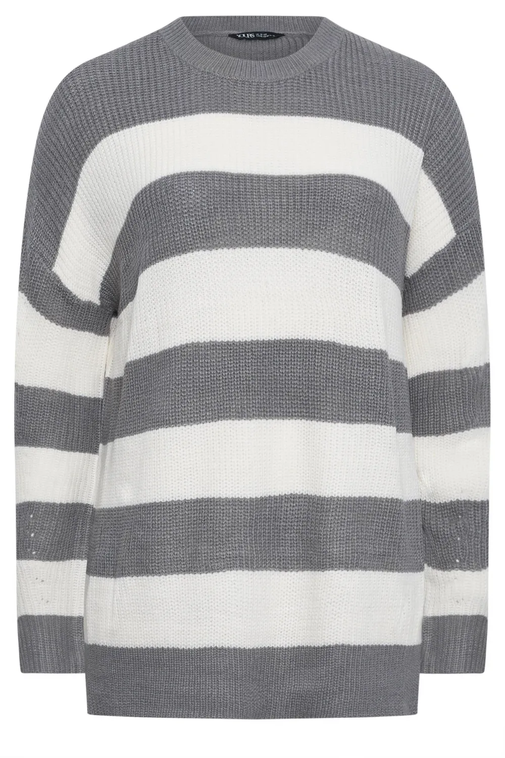 YOURS Curve Grey Stripe Ribbed Knit Jumper