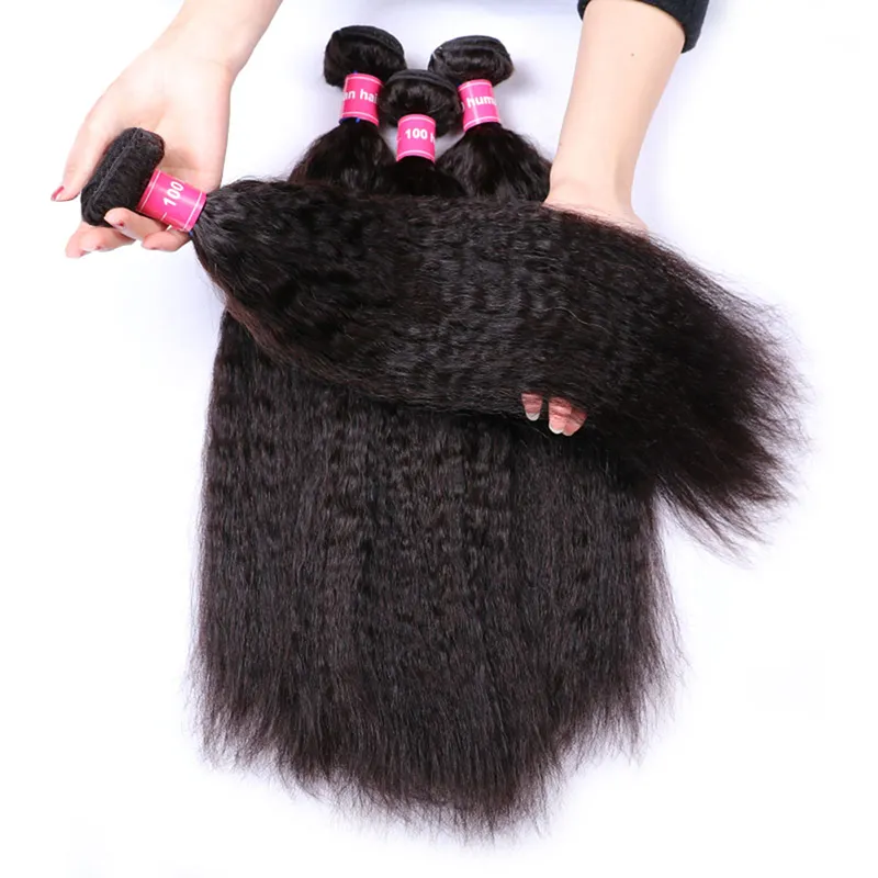 Sterly Kinky Straight Hair 3 Bundles with 13×4 Lace Frontal Human Hair Natural Color