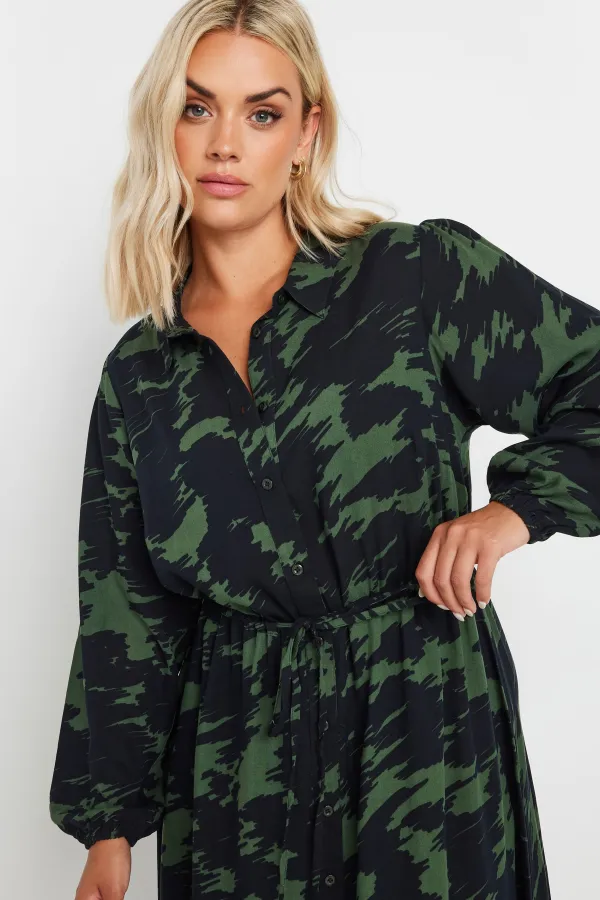 YOURS Curve Black & Green Abstract Print Shirt Dress