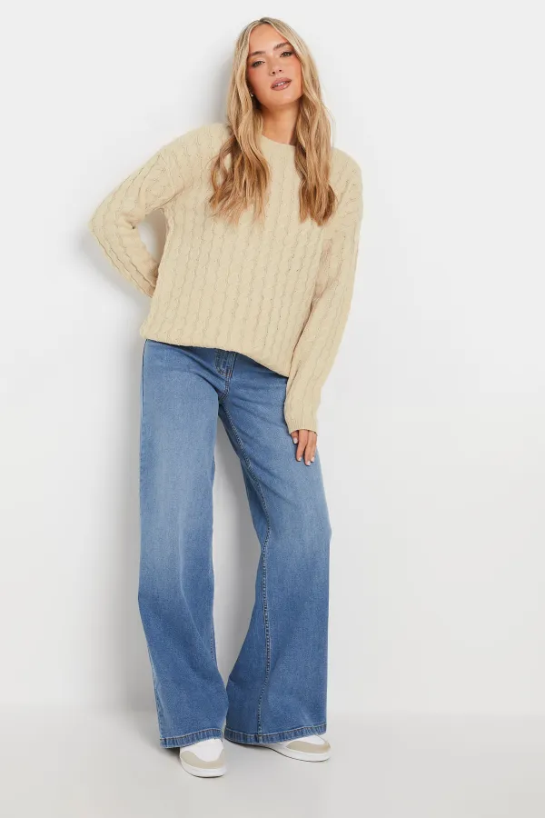 LTS Tall Beige Brown Cable Knit Jumper
