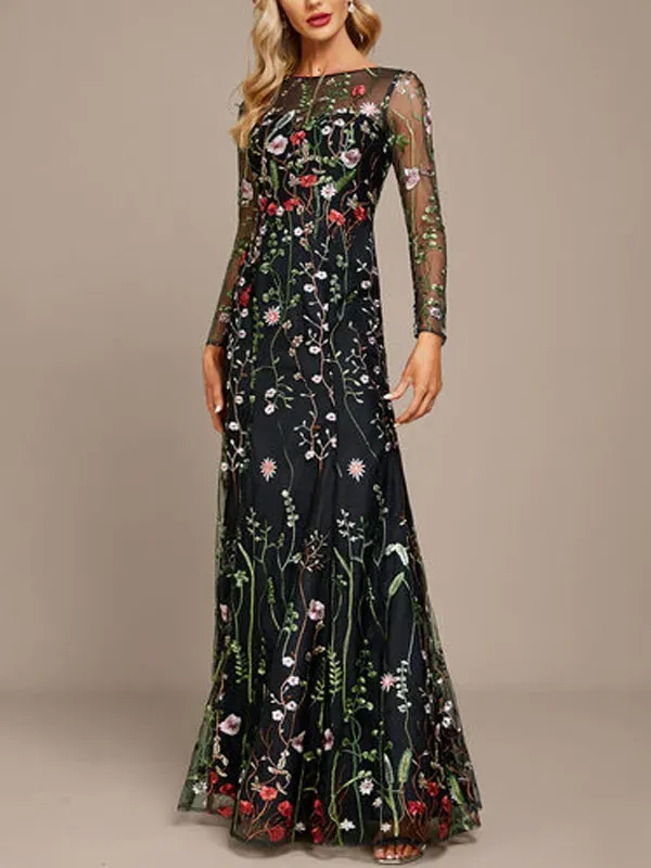 Sheath/Column Scoop Neck Floor-Length Lace Evening Dress