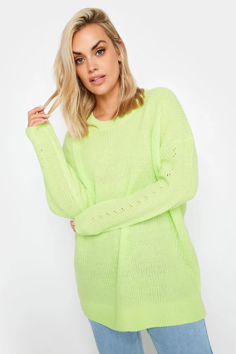 YOURS Curve Lime Green Ribbed Knit Jumper