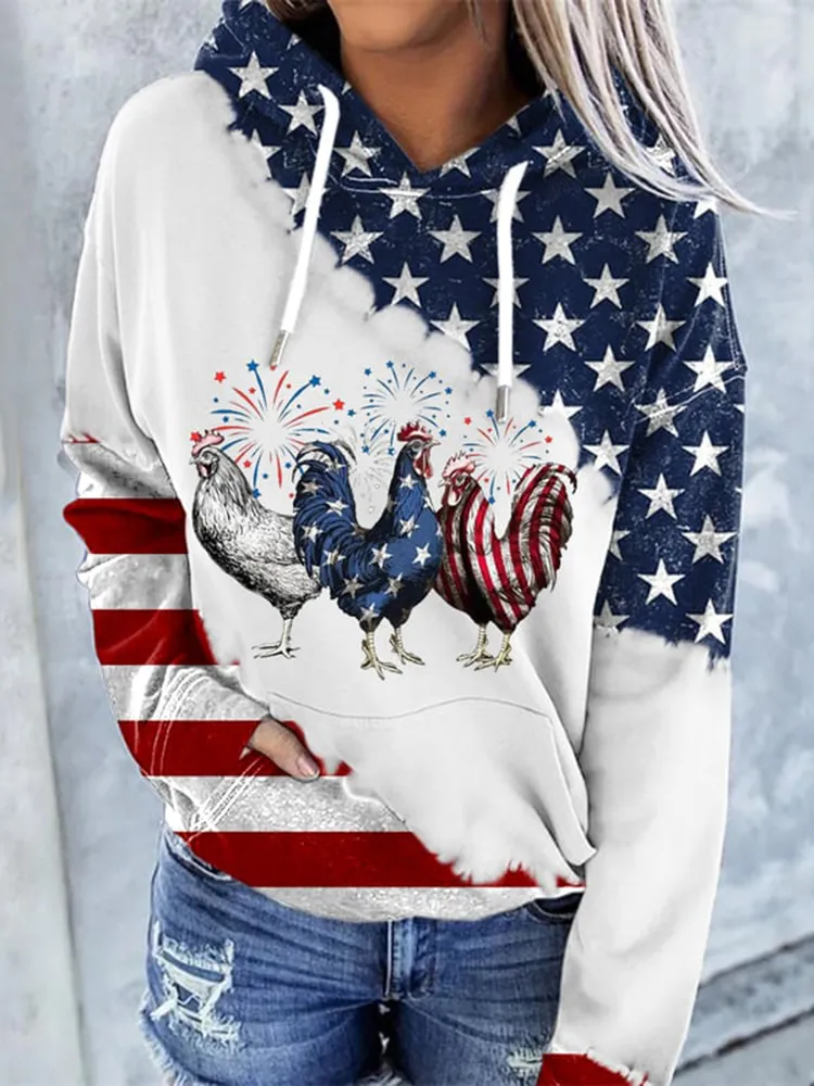 Women's Patriotic USA Chicken Print Hoodie