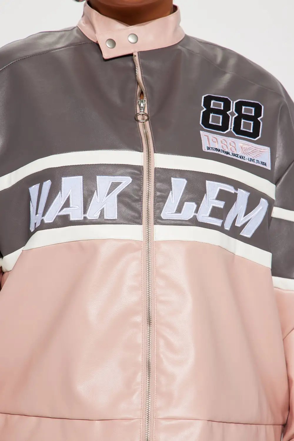 Harlem Babe Faux Leather Jacket - Pink/combo