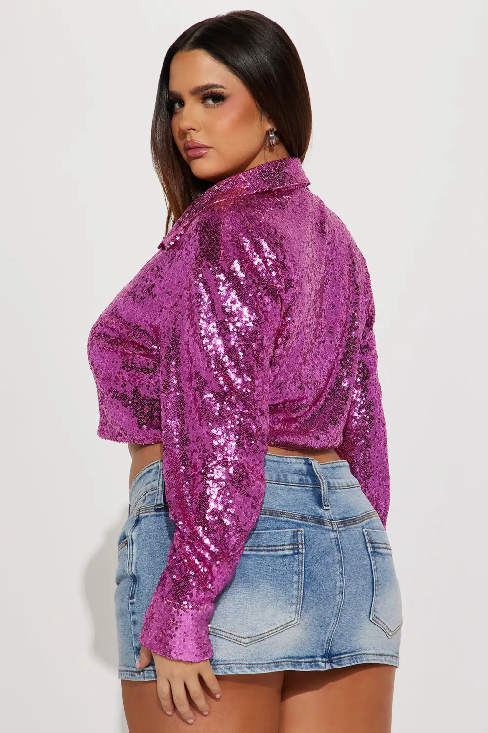 I Am The Moment Cropped Sequin Shirt - Pink