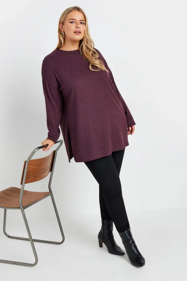YOURS Curve Purple Side Split High Neck Jumper
