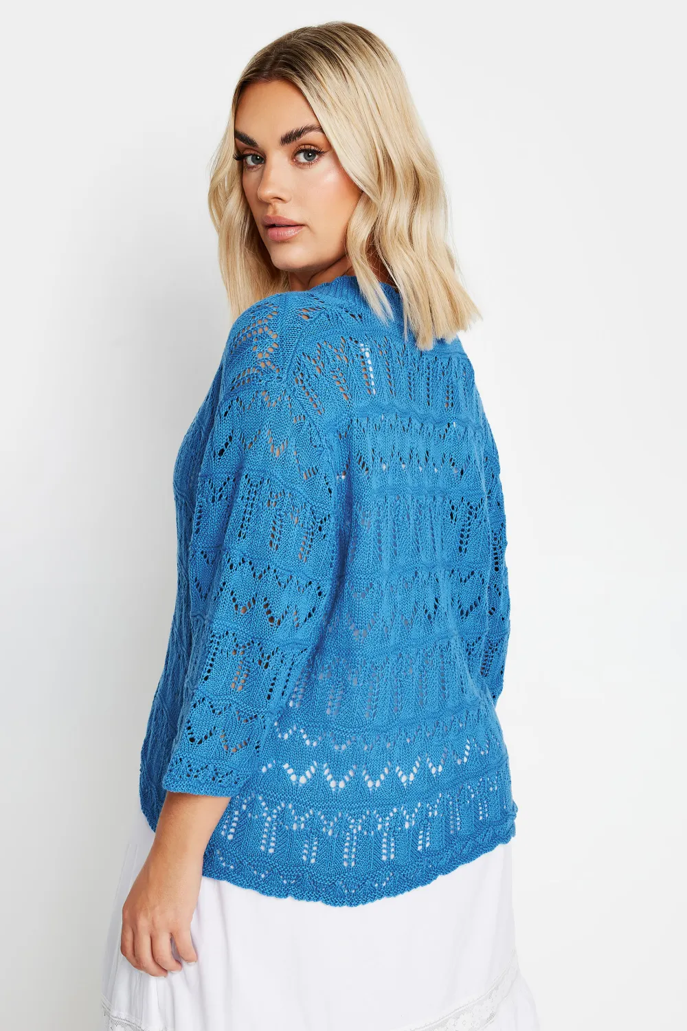 YOURS Curve Blue Crochet Tie Front Shrug
