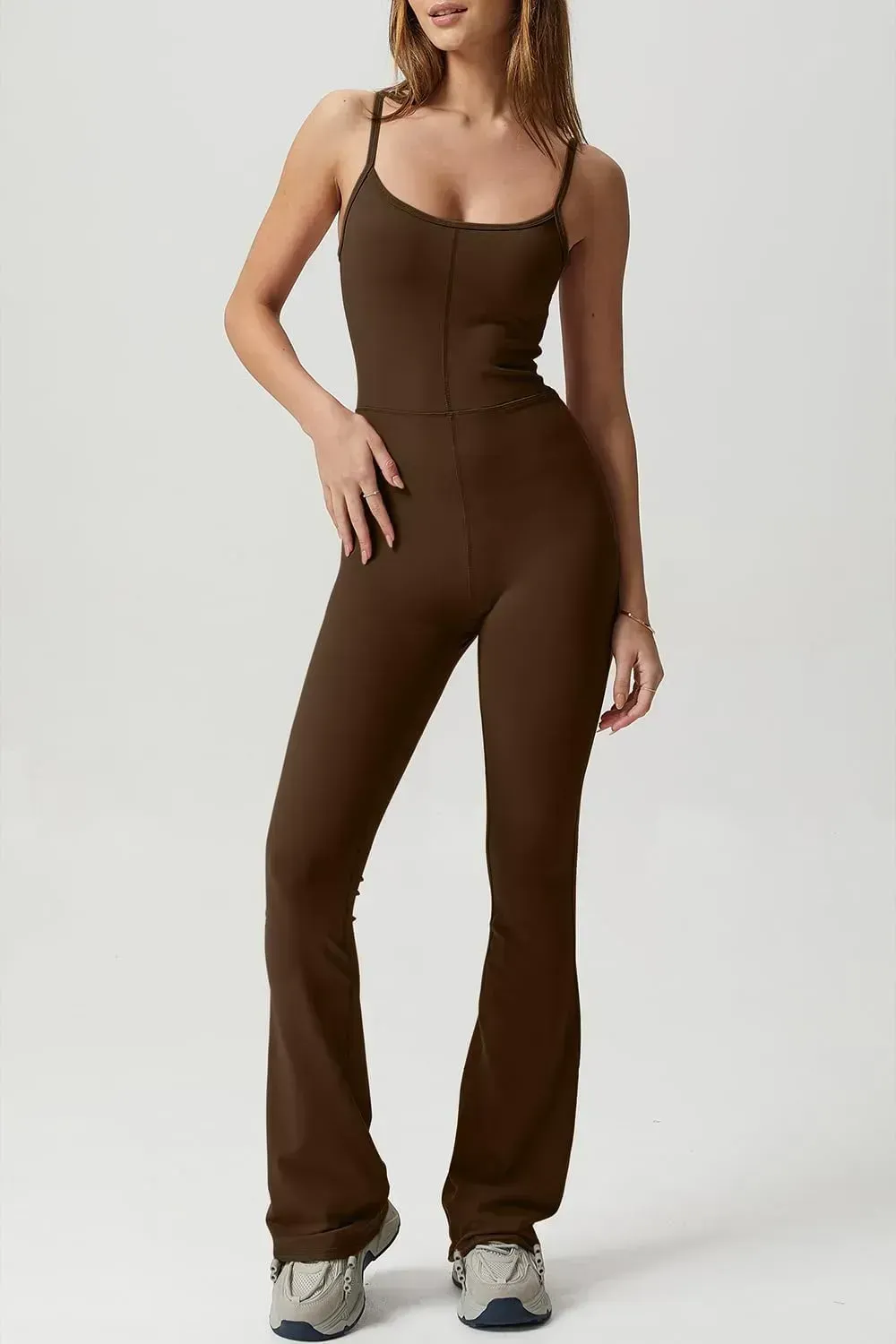 Flare Jumpsuits for Women Spaghetti Straps Scoop Neck Bodycon Full Length Casual Unitard Playsuit