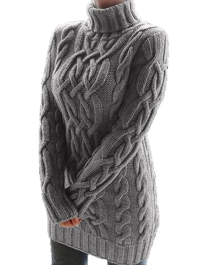 Women's Sweater Dress Jumper Dress Winter Dress Knee Length Dress Knitwear Casual Pure Color Winter Dress Daily Fall Dress Turtleneck Long Sleeve Patchwork Jacquard 2022 Regular Fit Black White Purple