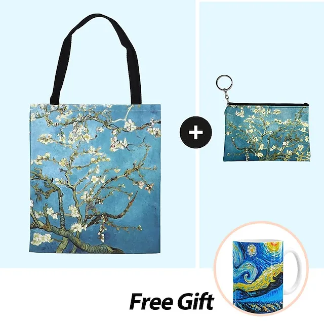 Women's Tote Shoulder Bag Canvas Tote Bag Canvas Shopping Daily Flower Print Large Capacity Foldable Durable Color Block Flower sunflower Starry Night Apricot blossom