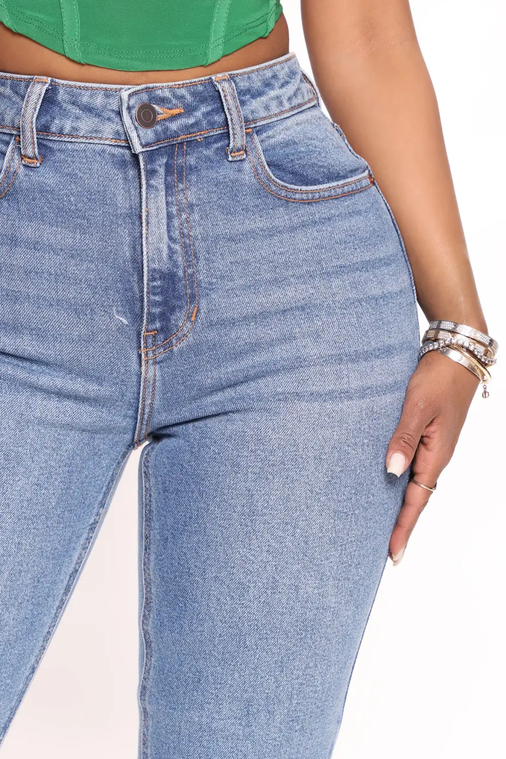 Summer Sky High Waist Slim Straight Leg Jeans - Medium Wash