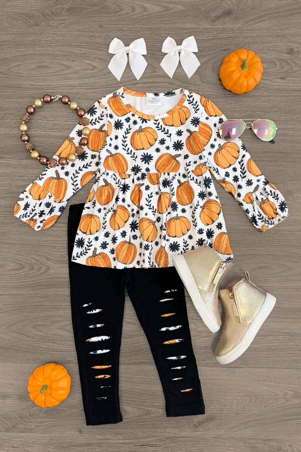 Pumpkin Floral Distressed Legging Set