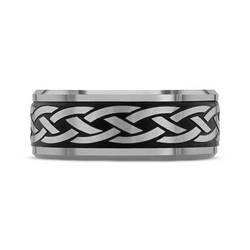 Men's Celtic Knot Wedding Band Tungsten & Black Ion Plate