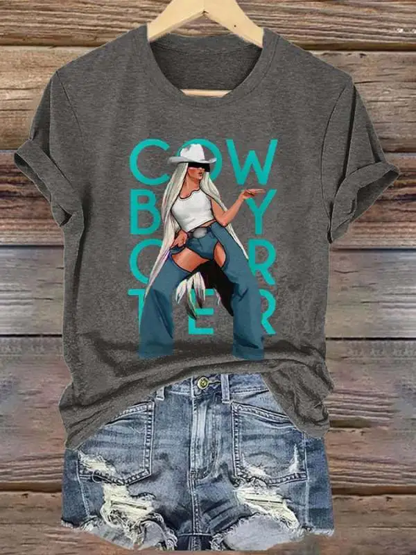 Retro Country Western Music Cowboy Print T-Shirt