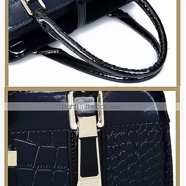 Women's Handbag Satchel Top Handle Bag Patent Leather PU Leather Office Office & Career Solid Color Crocodile Wine Black Blue