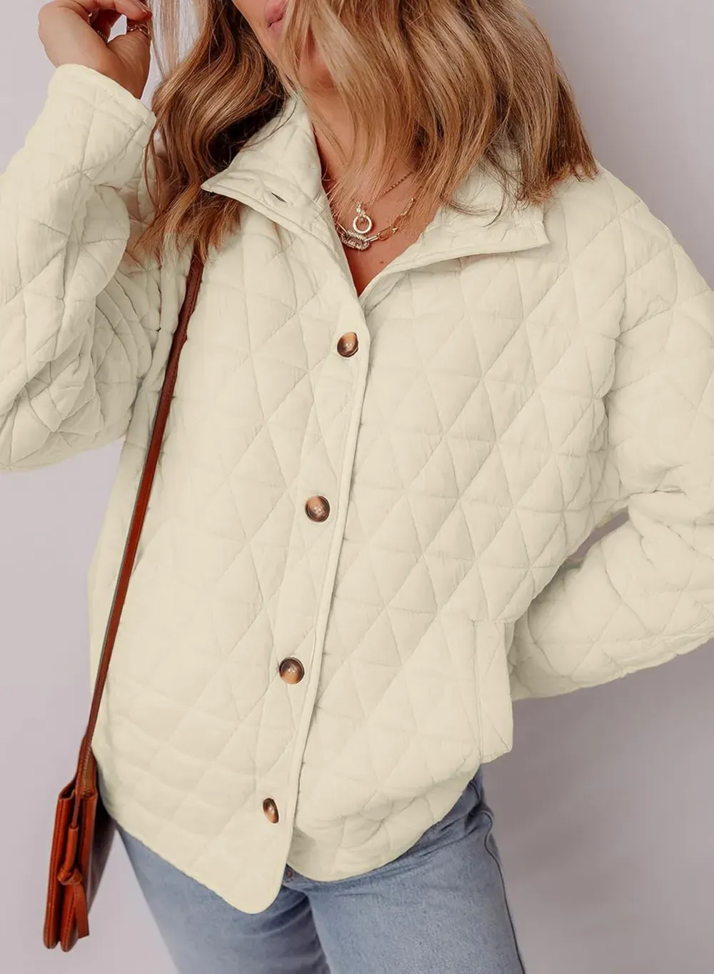 Women's Lightweight Diamond Quilted Jacket Casual Winter Open Front Button Down Puffer Coat Outwear Cardigan