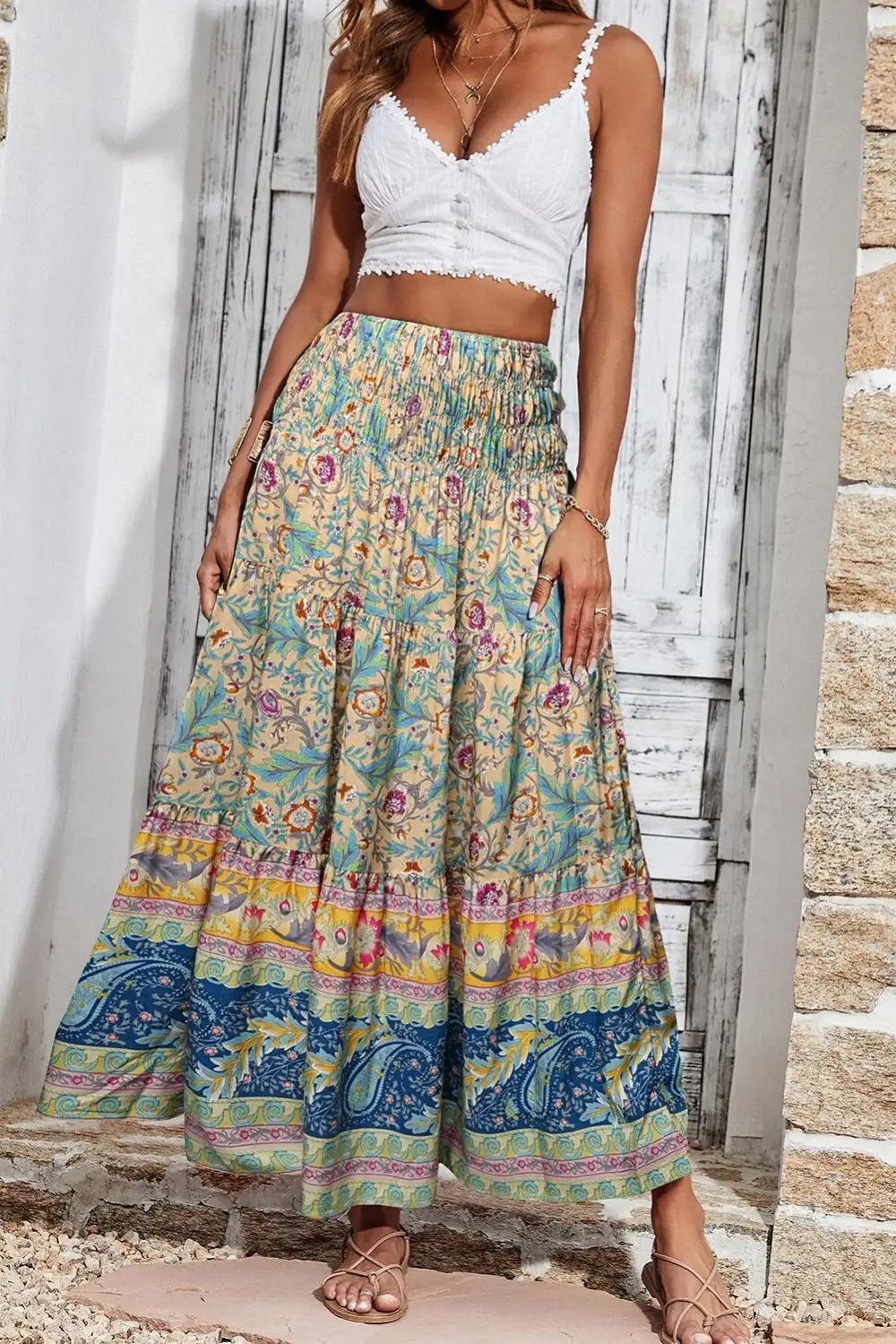 Easygoing Floral Print High Waist Skirt