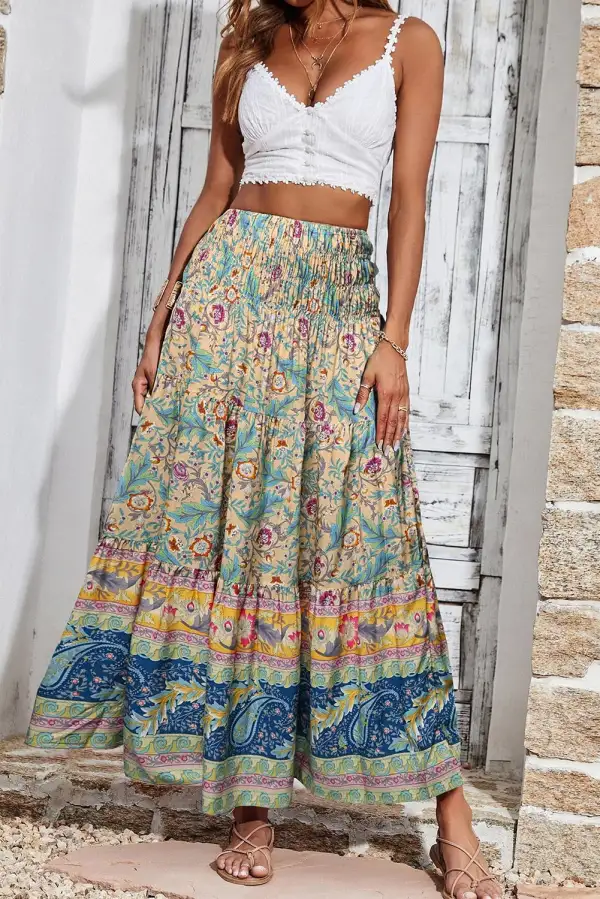 Easygoing Floral Print High Waist Skirt