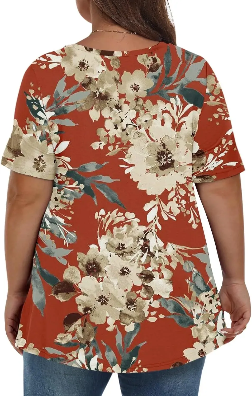 Plus Size Tops for Women Dressy Short Sleeve V Neck Shirts for Women Summer Tops for Women 2024 Floral Print Top
