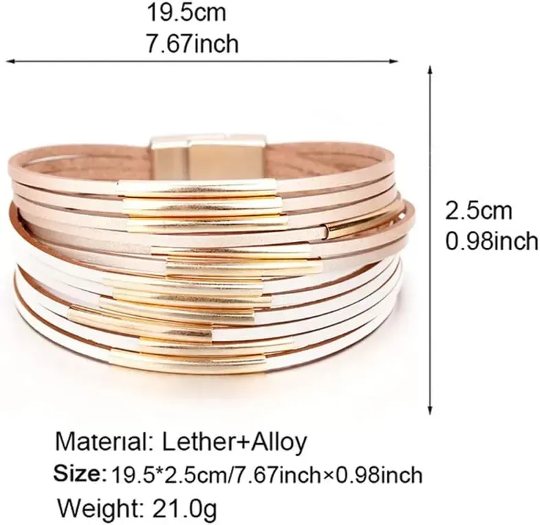 Fesciory Leather Wrap Bracelets for Women, Boho Leopard Multi-Layer Crystal Beads Cuff Bracelet Jewelry