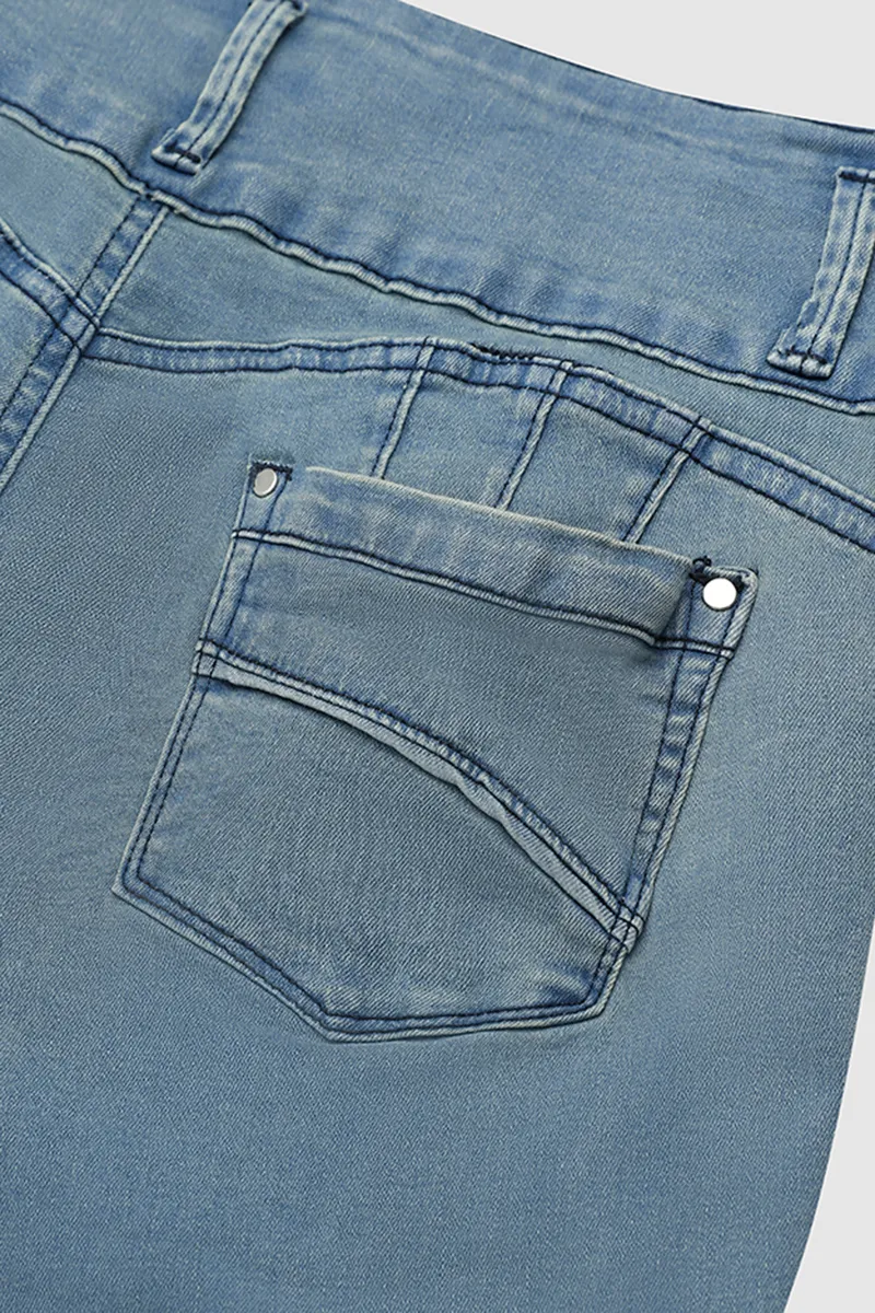 Button Up Raw Hem Mid Rise Flare Jeans