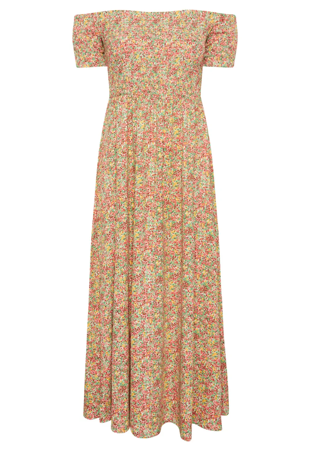 YOURS Curve Pink Ditsy Floral Shirred Midaxi Dress