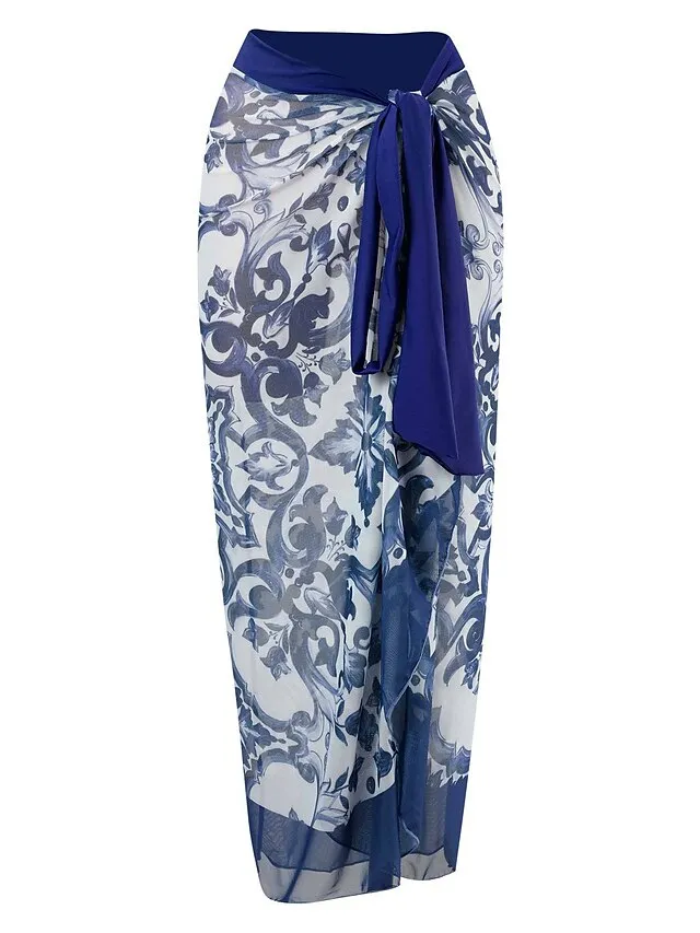 Women's Swimwear One Piece Monokini Normal Swimsuit Tummy Control Open Back Printing Flower Navy Blue Blue Strap Bathing Suits Sexy Vacation Fashion